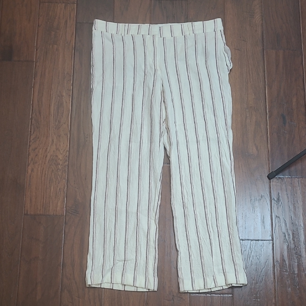 Rachel Zoe Cream Cropped Linen Blend Pants with Burgundy Stripes size 10